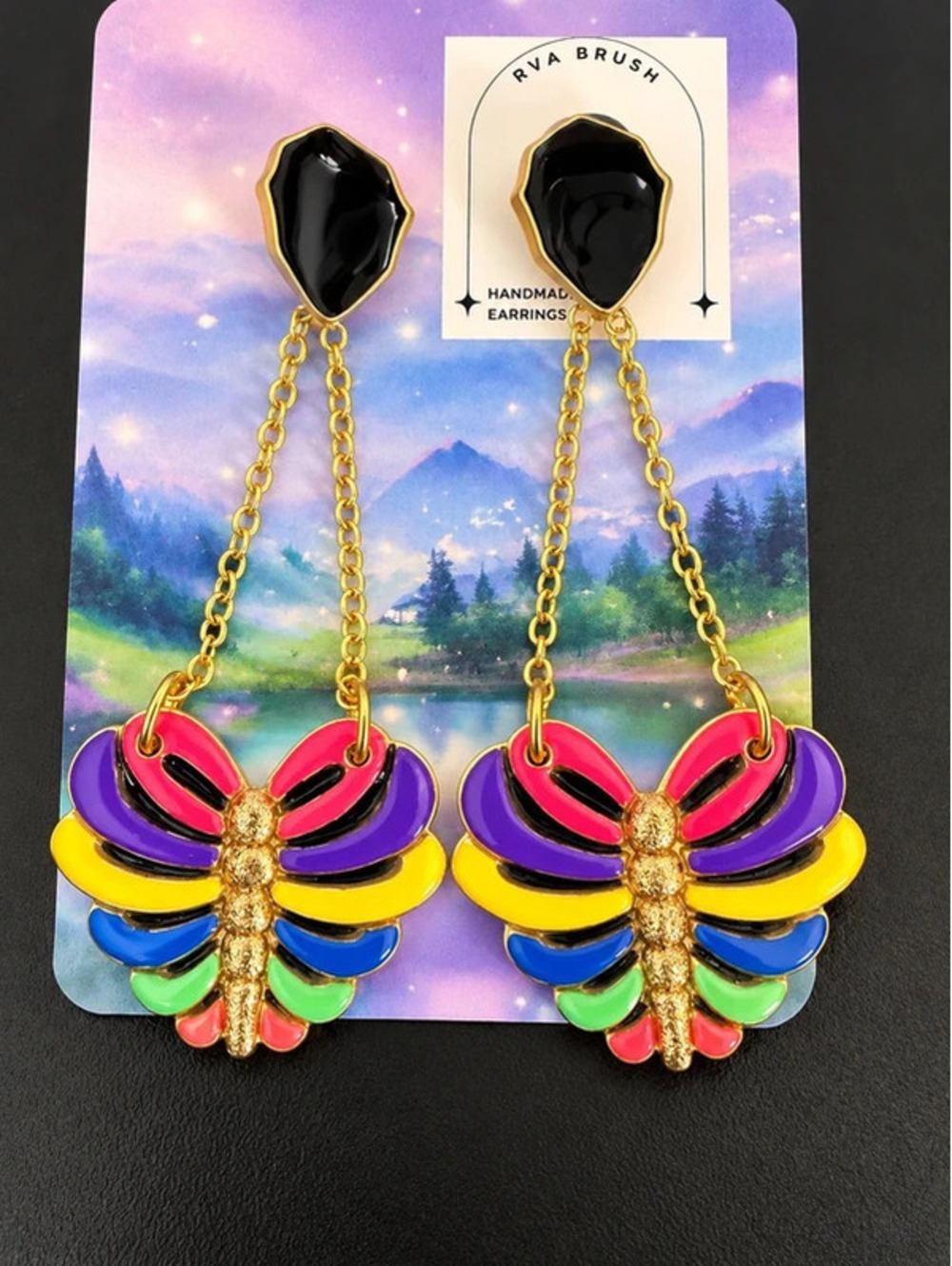 Colorful Butterfly Dangle Earrings Gift for Her Handmade Art